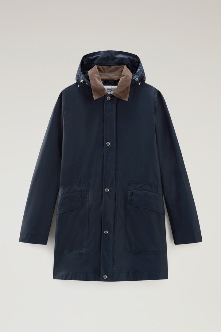 Waxed Jacket with Detachable Hood (Melton Blue) - Main View
