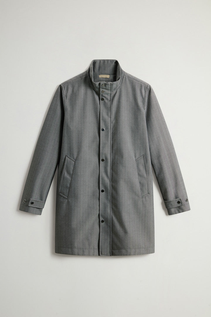 Yarn-Dyed Coat in Three-Layer Fabric with Hood (Cream Herringbone) - Main View