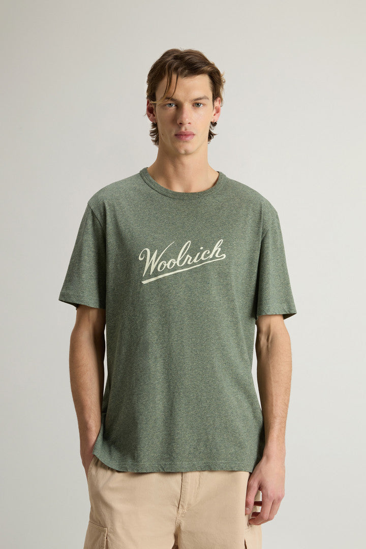 T-Shirt in Pure Cotton Mouliné (Melton Blue) - Main View