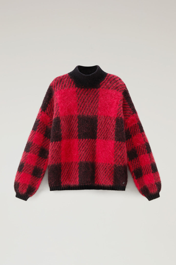 Check Turtleneck in Wool and Mohair Blend (Red Buffalo) - Main View