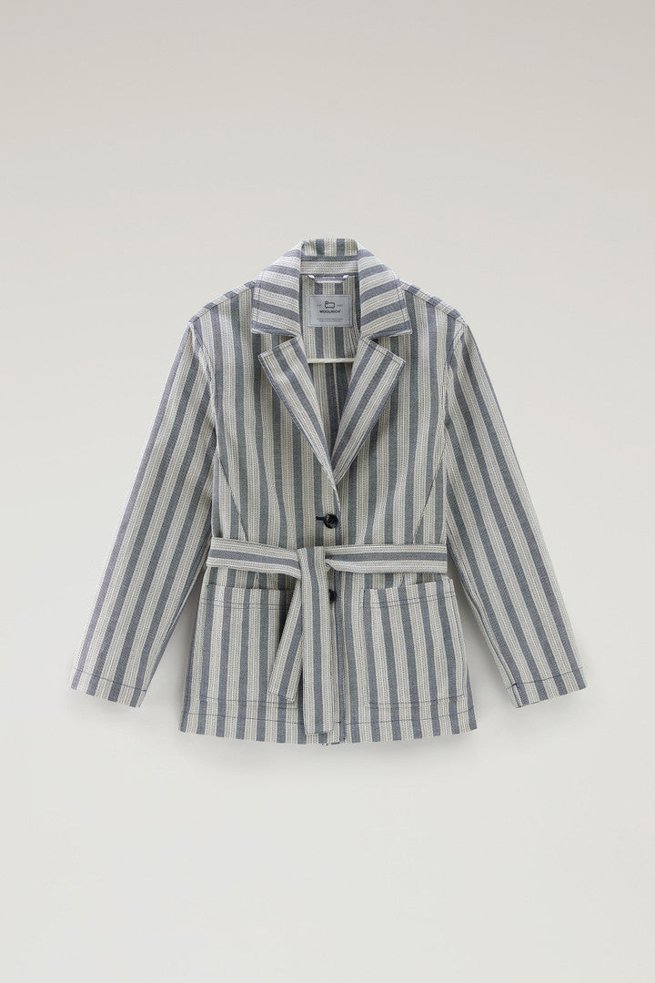Marine Jacket in Cotton and Linen (Melton Blue Stripe) - Main View
