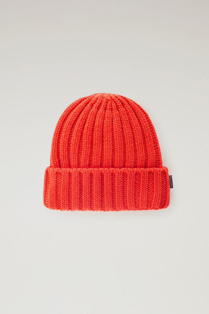 Boys' Beanie in Pure Virgin Wool (Bright Brick) - Main View