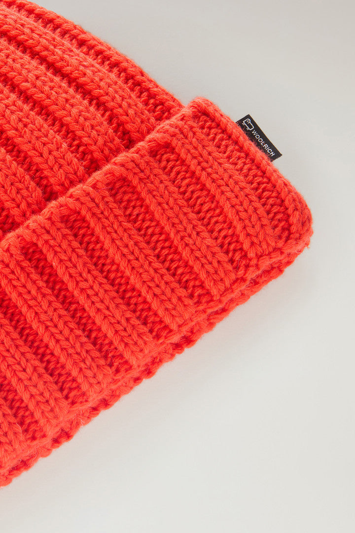 Boys' Beanie in Pure Virgin Wool (Bright Brick) - Detail View 2