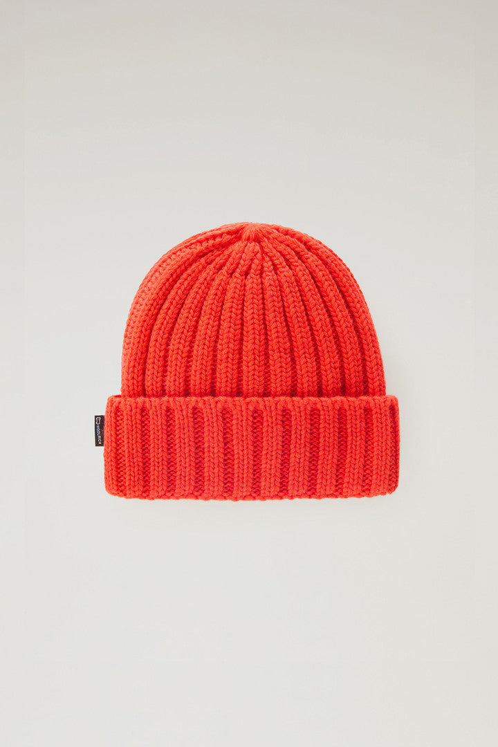 Boys' Beanie in Pure Virgin Wool (Bright Brick) - Detail View 1