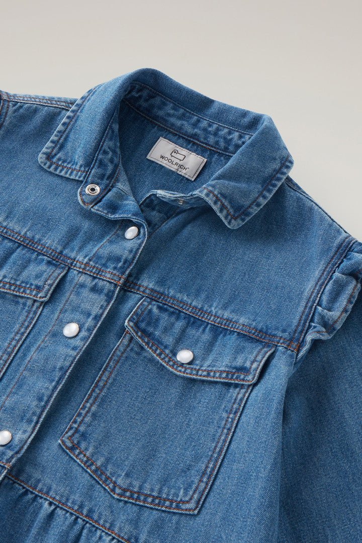Girls' Denim Dress with Ruffles (Stoned Denim) - Detail View 2