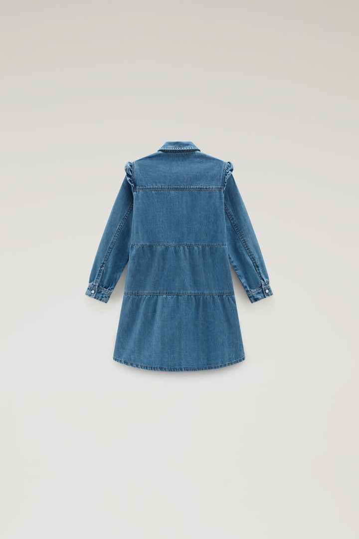 Girls' Denim Dress with Ruffles (Stoned Denim) - Detail View 1