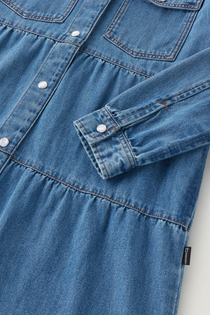 Girls' Denim Dress with Ruffles (Stoned Denim) - Detail View 3