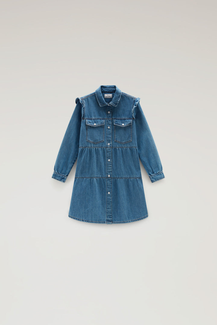 Girls' Denim Dress with Ruffles (Stoned Denim) - Main View