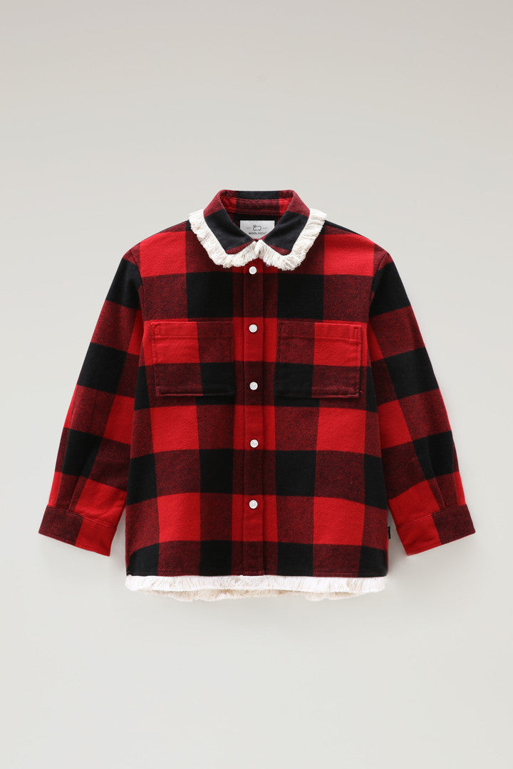 Girls' Flannel Buffalo Check Overshirt with Fringe (Red Buffalo) - Main View