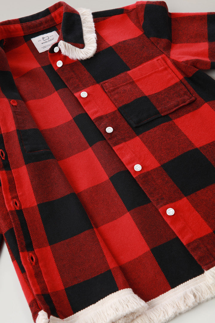 Girls' Flannel Buffalo Check Overshirt with Fringe (Red Buffalo) - Detail View 4
