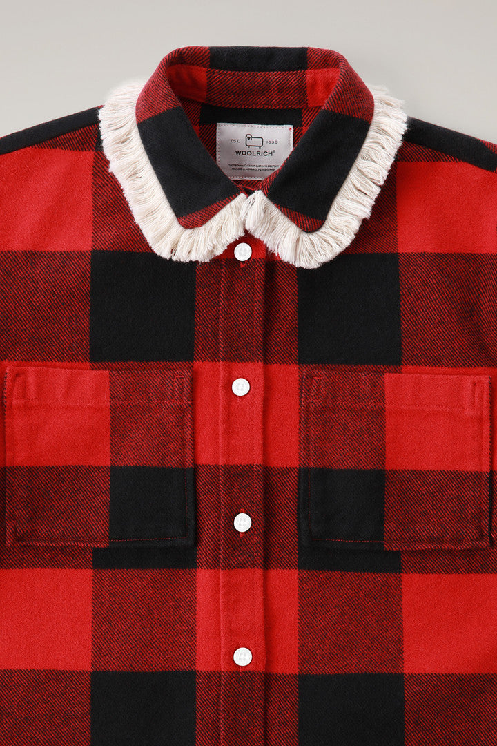 Girls' Flannel Buffalo Check Overshirt with Fringe (Red Buffalo) - Detail View 2