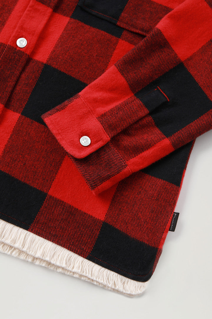 Girls' Flannel Buffalo Check Overshirt with Fringe (Red Buffalo) - Detail View 3