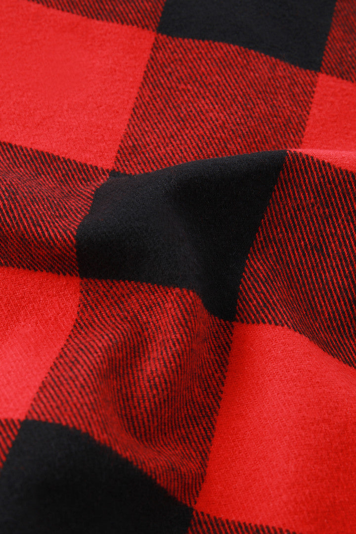 Girls' Flannel Buffalo Check Overshirt with Fringe (Red Buffalo) - Detail View 5