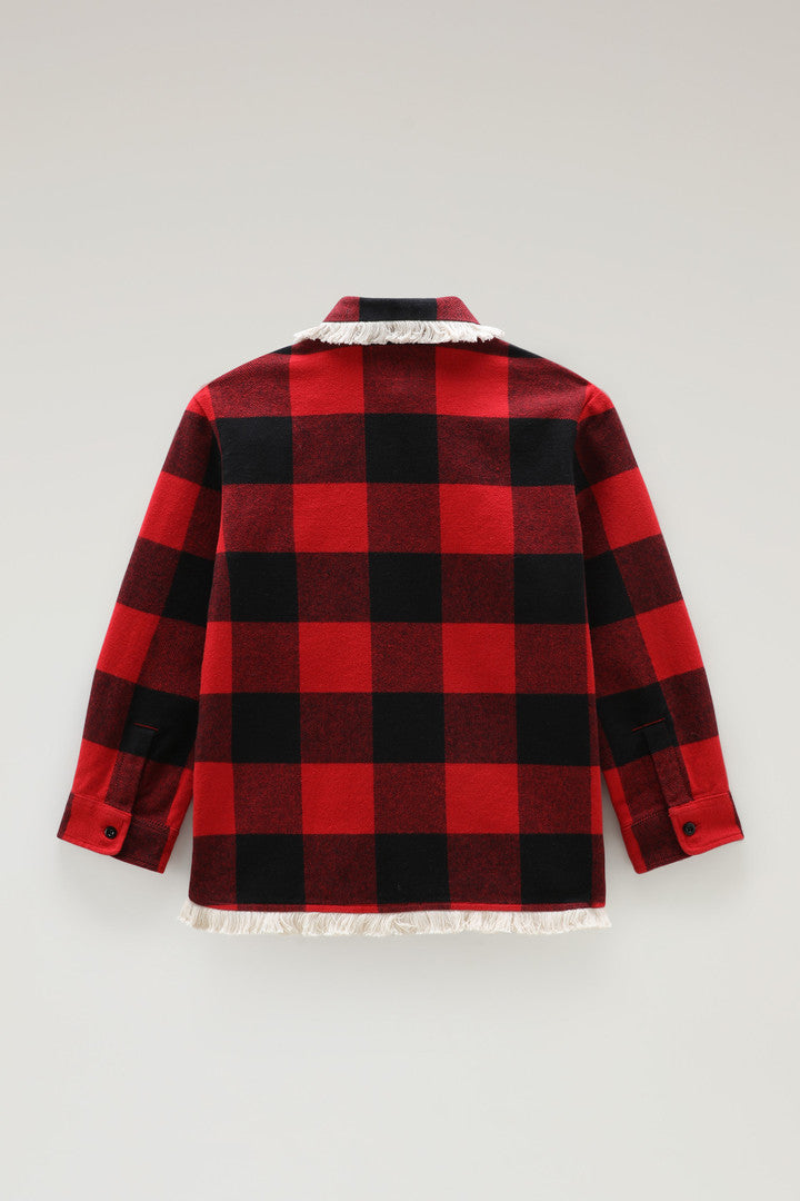 Girls' Flannel Buffalo Check Overshirt with Fringe (Red Buffalo) - Detail View 1