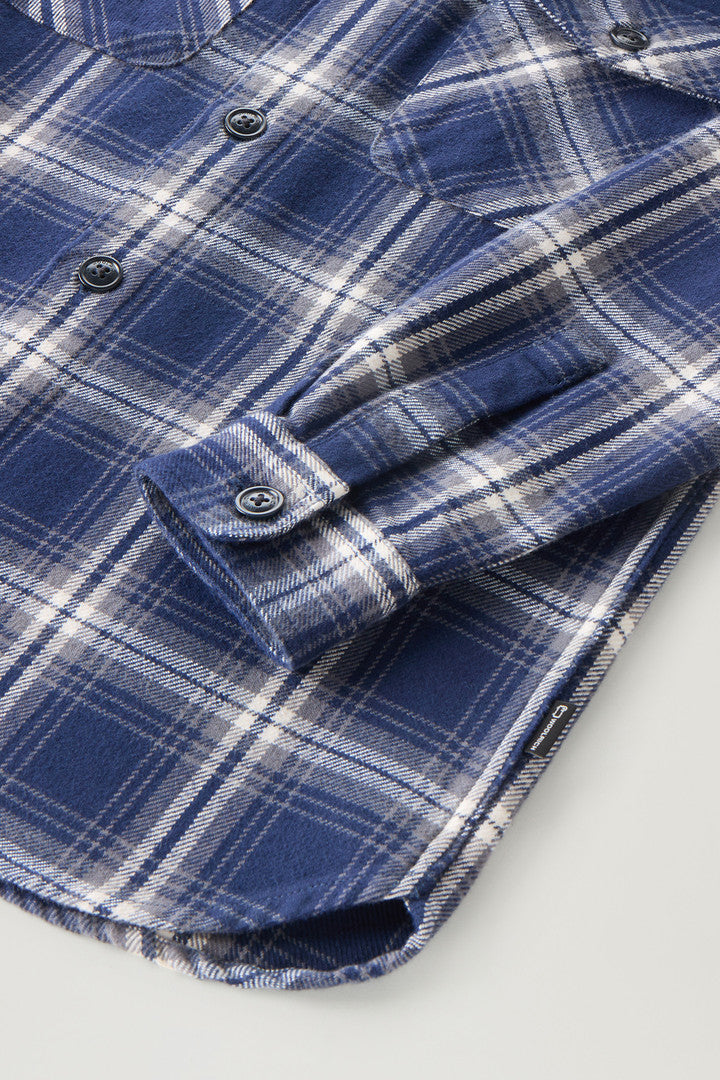 Boys' Hooded Check Overshirt in Heavy Flannel (Blue Check) - Detail View 3