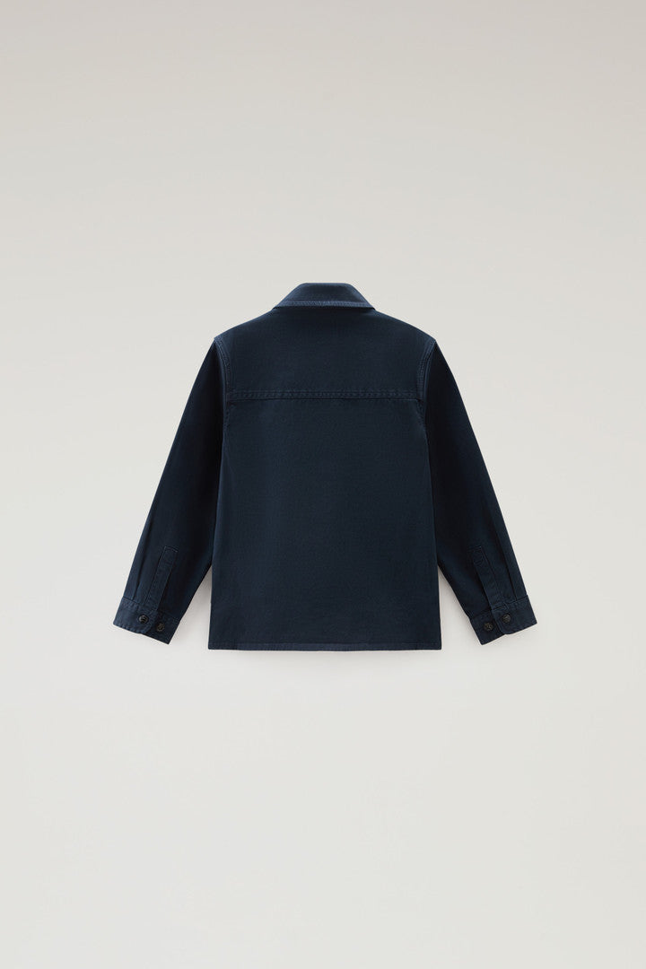 Boys' Garment Dyed Stretch Cotton Overshirt (Melton Blue) - Detail View 1