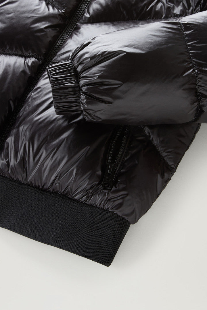 Girls' Aliquippa Down Jacket in Glossy Nylon (Black) - Detail View 4