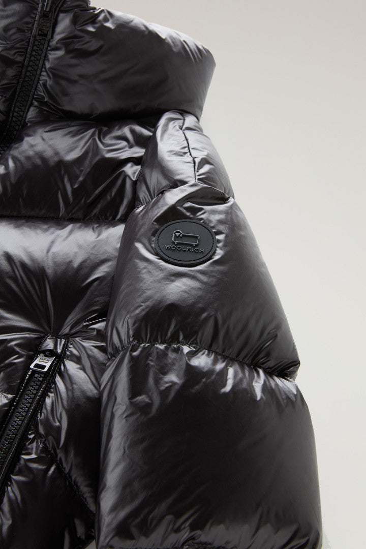 Girls' Aliquippa Down Jacket in Glossy Nylon (Black) - Detail View 3