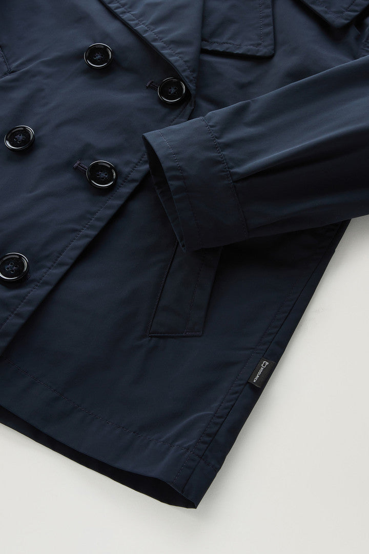 Girls' Summer Peacoat in Urban Touch (Melton Blue) - Detail View 3