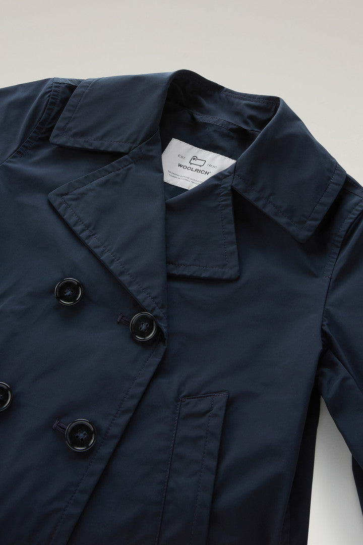 Girls' Summer Peacoat in Urban Touch (Melton Blue) - Detail View 2
