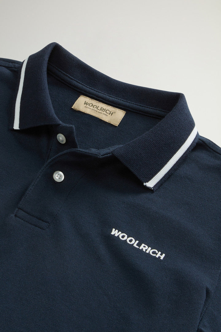 Boysâ?Monterey Polo Shirt in Stretch Cotton Pique (Melton Blue) - Detail View 2