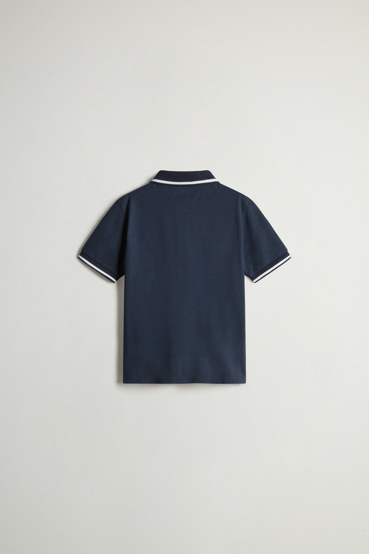 Boysâ?Monterey Polo Shirt in Stretch Cotton Pique (Melton Blue) - Detail View 1