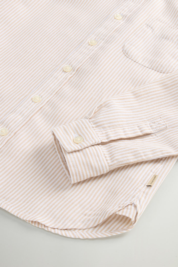 Boys’ Cotton- and Linen-Blend Shirt (Beige Stripe) - Detail View 3