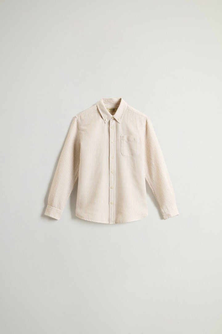Boysâ?Cotton- and Linen-Blend Shirt (Beige Stripe) - Main View