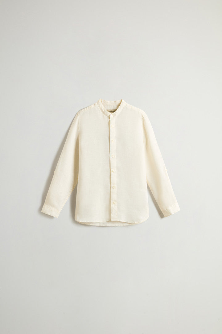 Boys’ Garment-Dyed Pure Linen Shirt (Jet Stream) - Main View
