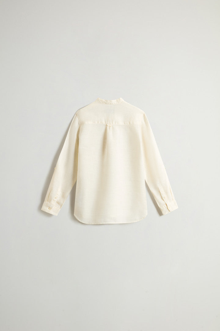 Boys’ Garment-Dyed Pure Linen Shirt (Jet Stream) - Detail View 1