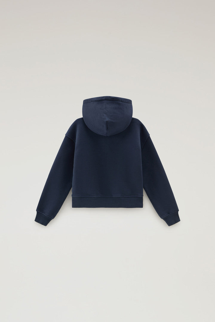 Girls' Hoodie in Pure Cotton with Embroidered Logo (Melton Blue) - Detail View 1