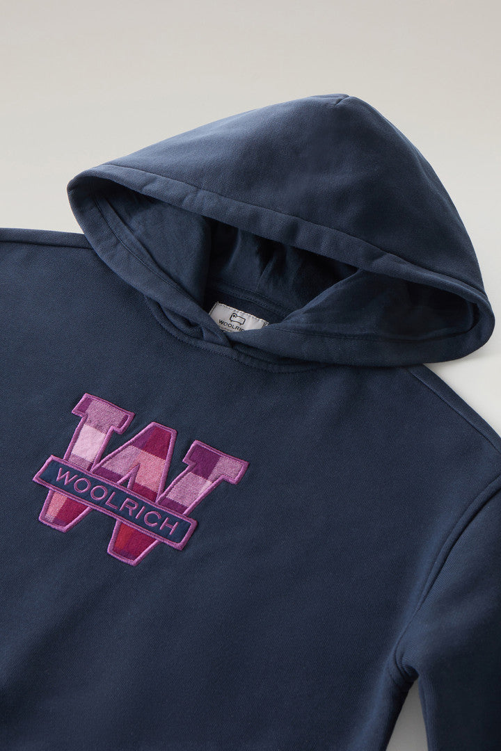 Girls' Hoodie in Pure Cotton with Embroidered Logo (Melton Blue) - Detail View 2