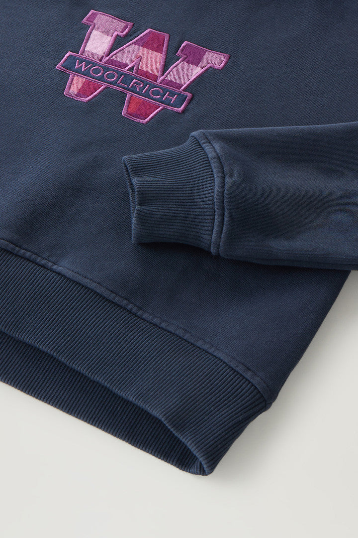 Girls' Hoodie in Pure Cotton with Embroidered Logo (Melton Blue) - Detail View 3