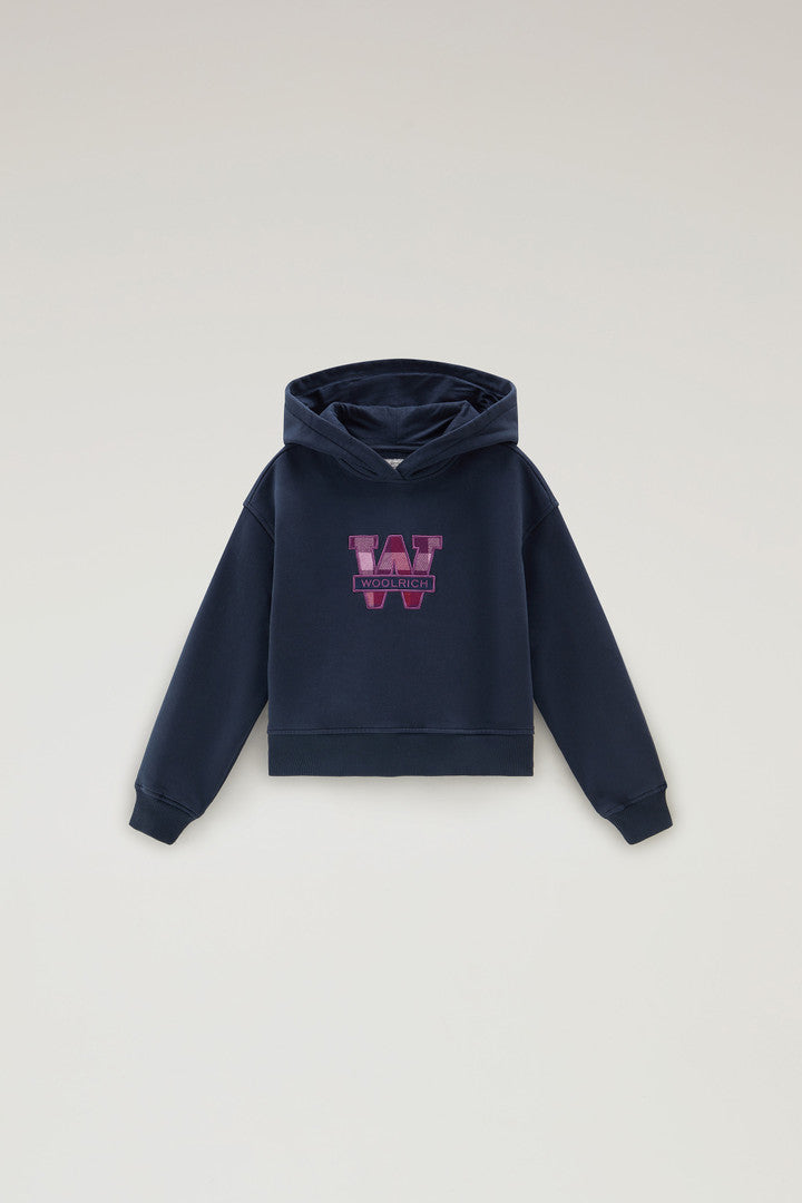 Girls' Hoodie in Pure Cotton with Embroidered Logo (Melton Blue) - Main View