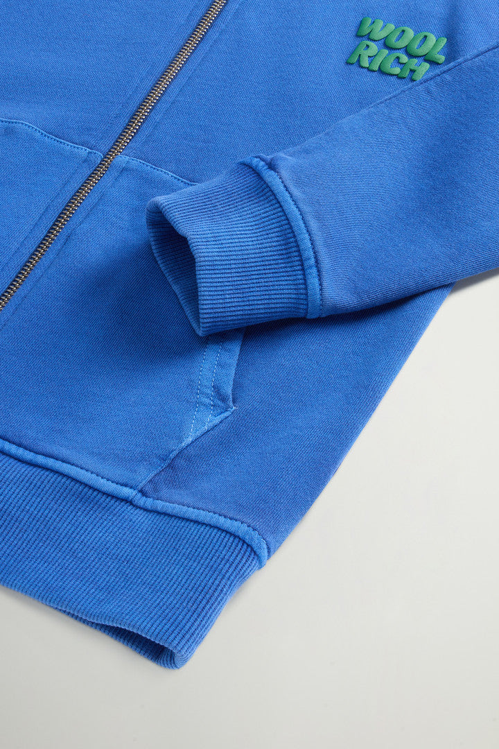 Boys’ Garment-Dyed Full-zip Hoodie in Pure Cotton (Limoges) - Detail View 3