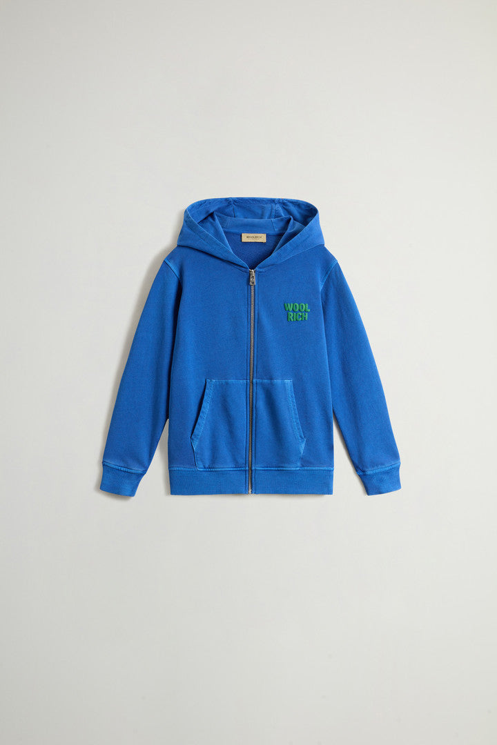 Boys’ Garment-Dyed Full-zip Hoodie in Pure Cotton (Limoges) - Main View