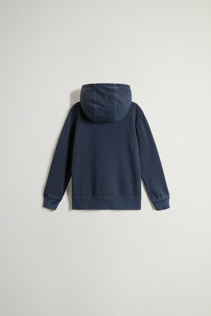 Boysâ?Garment-Dyed Full-zip Hoodie in Pure Cotton (Melton Blue) - Detail View 1