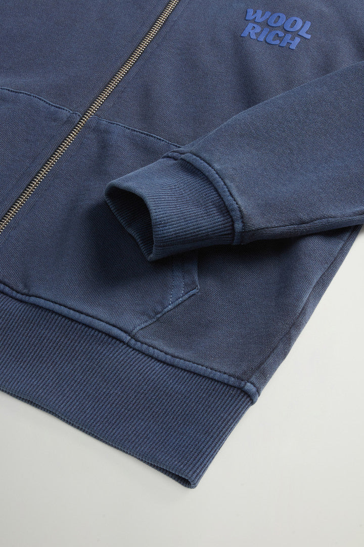 Boys’ Garment-Dyed Full-zip Hoodie in Pure Cotton (Limoges) - Detail View 3