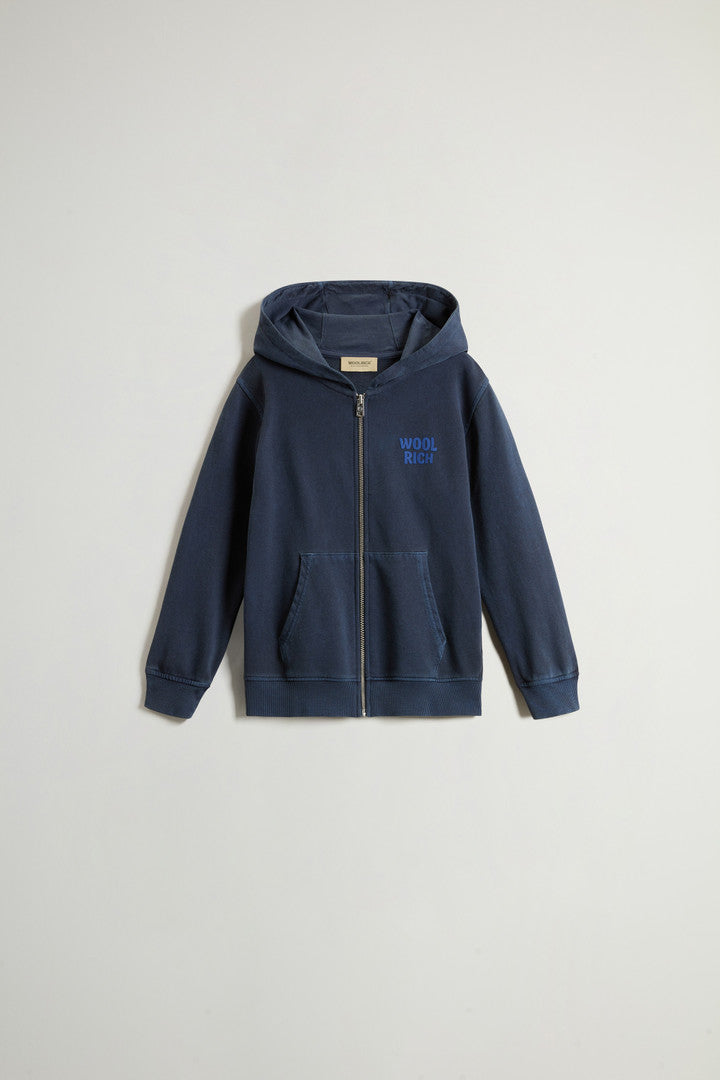 Boysâ?Garment-Dyed Full-zip Hoodie in Pure Cotton (Melton Blue) - Main View