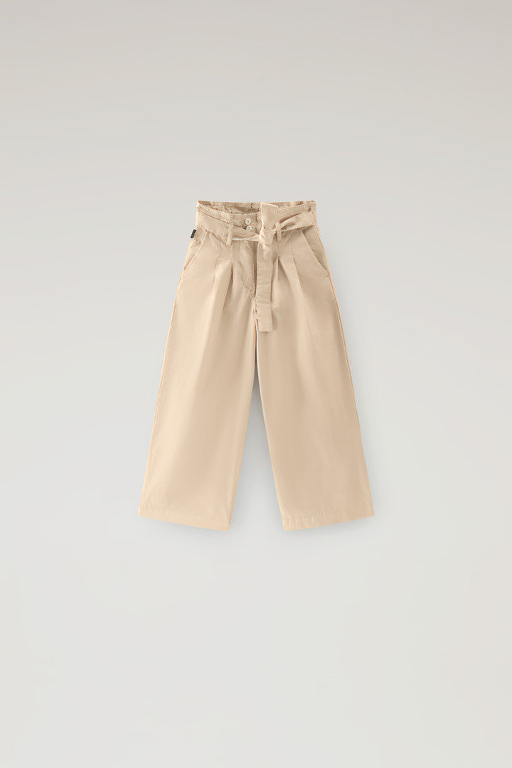 Girls' High-Rise Pants in Pure Cotton Poplin (Beach Sand) - Detail View 1