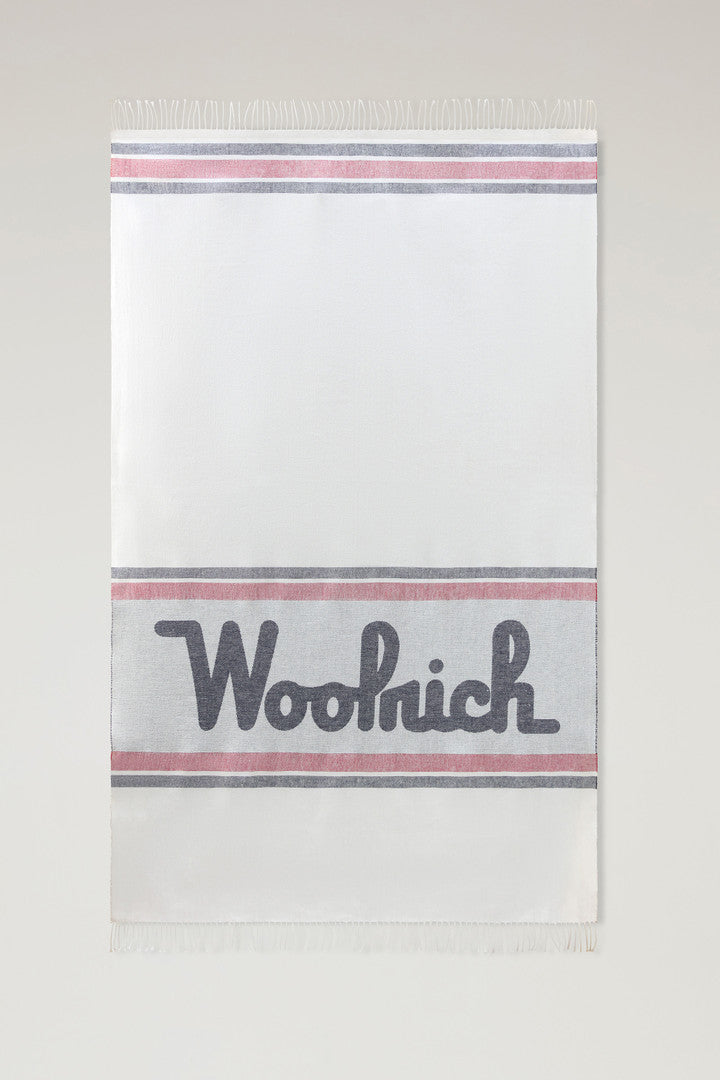 Blanket in a Cotton-Linen Blend with Jacquard Logo (Stone) - Main View