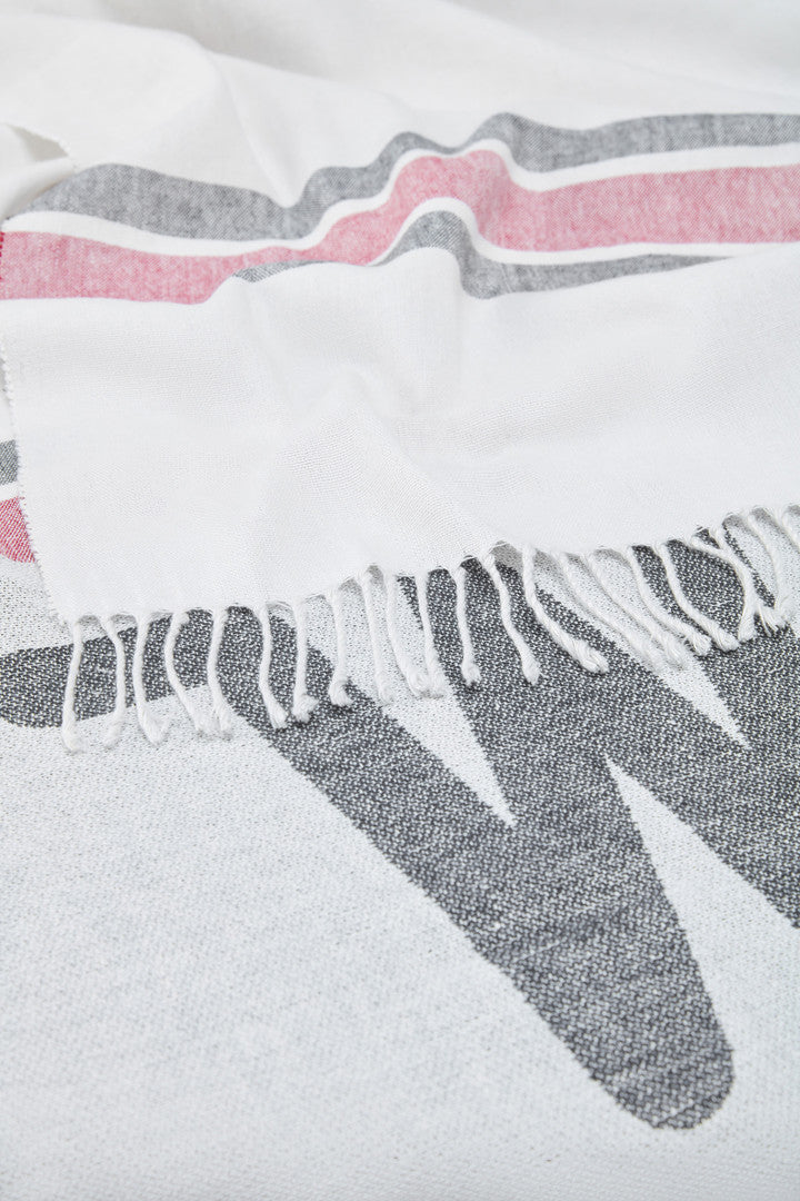 Blanket in a Cotton-Linen Blend with Jacquard Logo (Stone) - Detail View 1