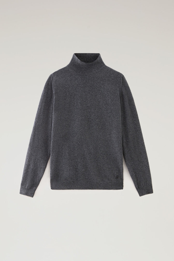 Turtleneck Sweater in Merino Wool Blend (Melton Blue) - Detail View 1