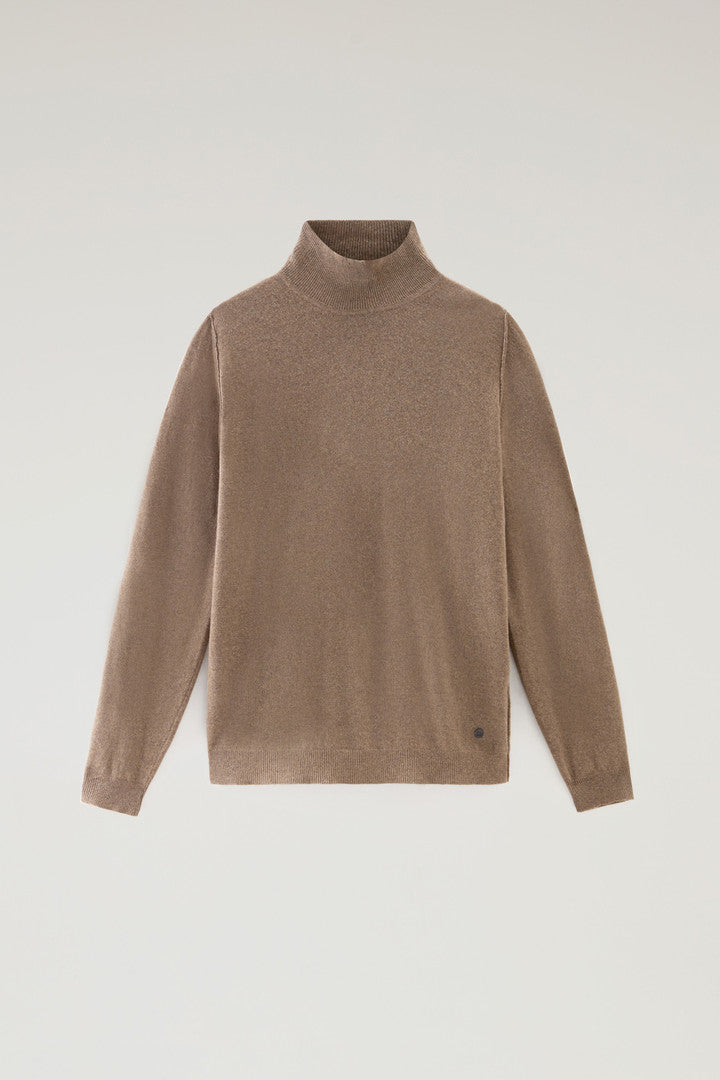 Turtleneck Sweater in Merino Wool Blend (Melton Blue) - Detail View 5