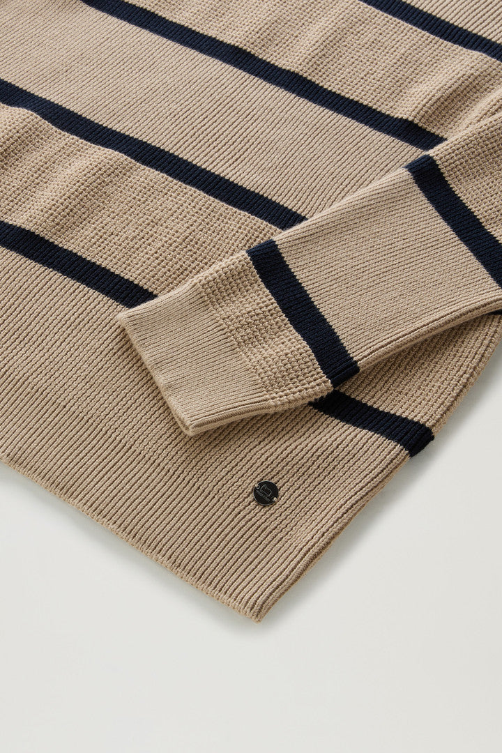 Striped Crewneck Sweater in Pure Cotton (Beach Sand Stripe) - Detail View 2