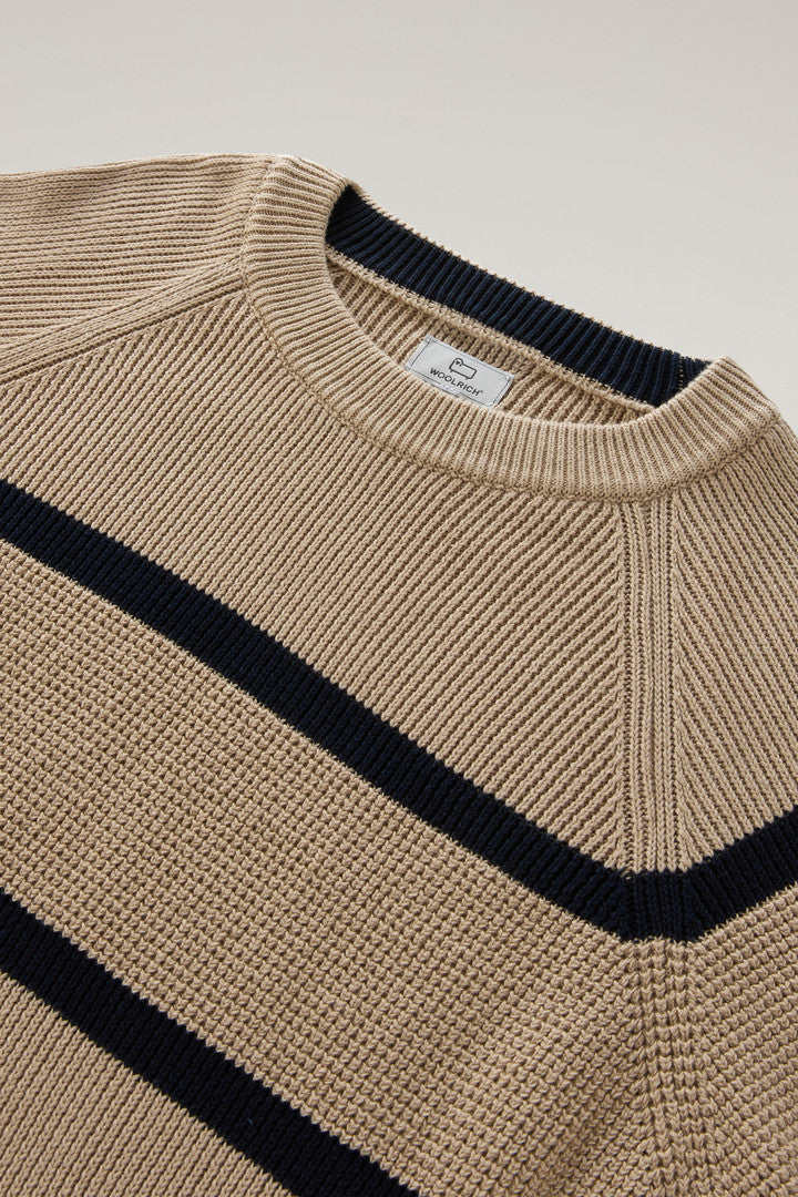 Striped Crewneck Sweater in Pure Cotton (Beach Sand Stripe) - Detail View 1