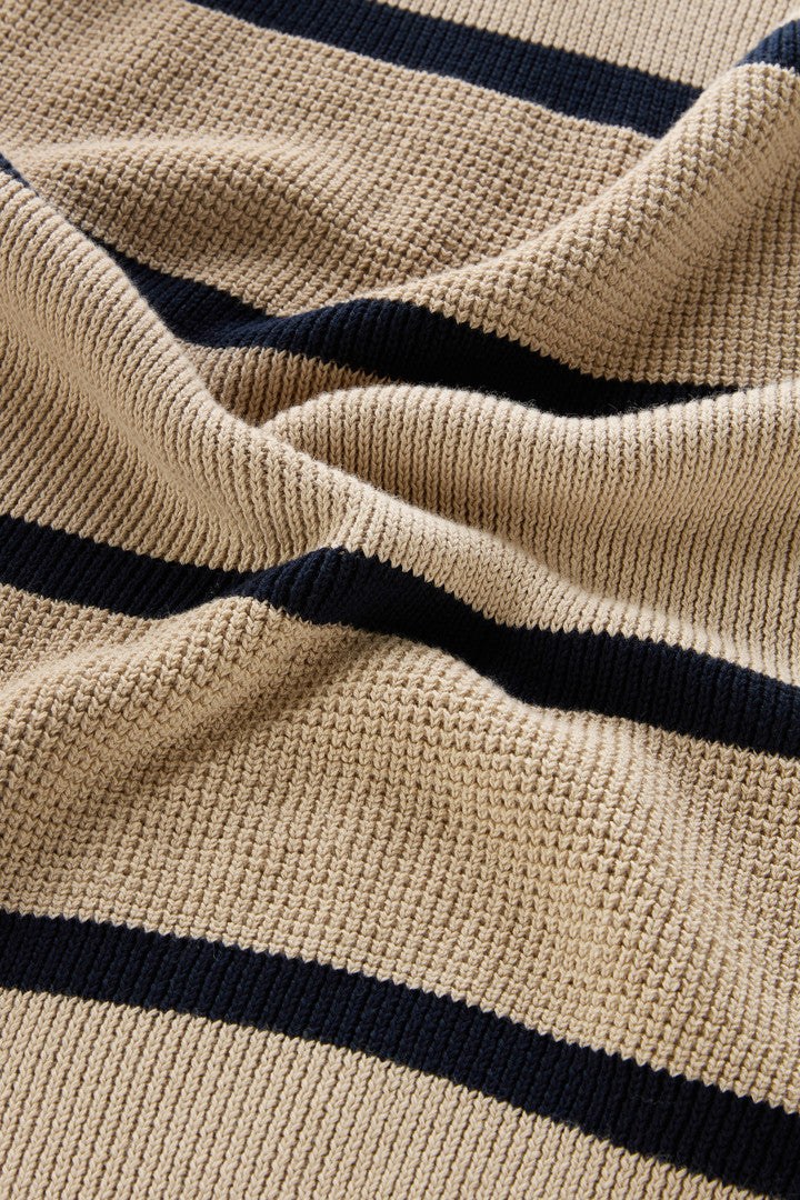 Striped Crewneck Sweater in Pure Cotton (Beach Sand Stripe) - Detail View 3