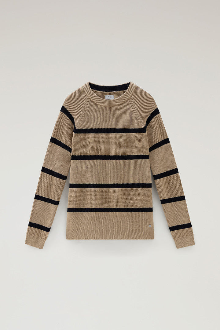 Striped Crewneck Sweater in Pure Cotton (Beach Sand Stripe) - Main View
