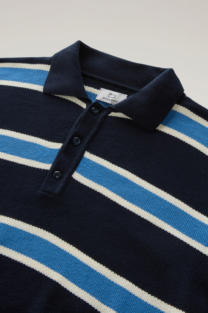 Long-Sleeved Knit Polo (Melton Blue Stripe) - Detail View 1