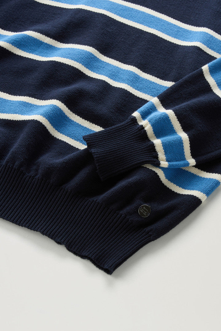 Long-Sleeved Knit Polo (Melton Blue Stripe) - Detail View 2